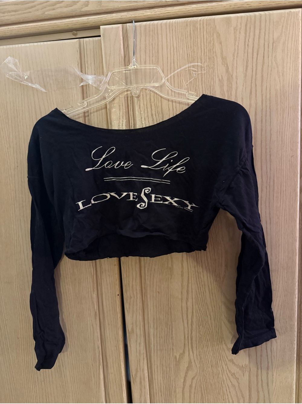 Prince Love Life 'Love Sexy' Black Cropped Long-Sleeve Top one size fit sm-Lg.